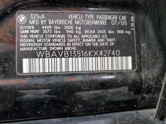 WBAVB13516KX42740 - 2006 BMW 325 I BLACK photo 12