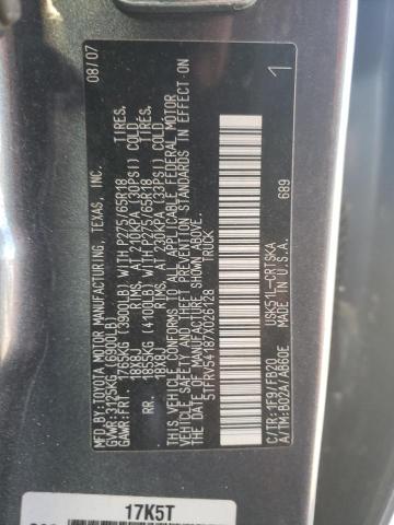 5TFRV54187X026128 - 2007 TOYOTA TUNDRA DOUBLE CAB SR5 GRAY photo 12