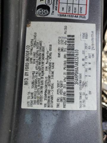 3FAHP0HA7AR337610 - 2010 FORD FUSION SE SILVER photo 12