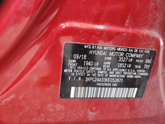 3KPC24A33KE052871 - 2019 HYUNDAI ACCENT SE RED photo 12