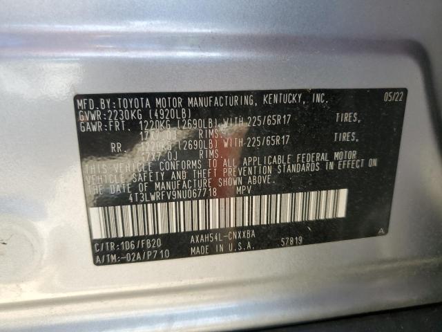 4T3LWRFV9NU067718 - 2022 TOYOTA RAV4 LE 银色 照片 13