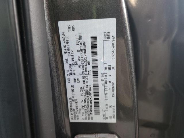 1FMCU0J96KUB19676 - 2019 FORD ESCAPE TITANIUM 灰色 照片 12