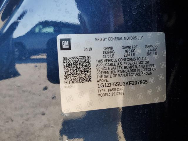 1G1ZF5SU3KF207865 - 2019 CHEVROLET MALIBU HYBRID 蓝色 照片 12