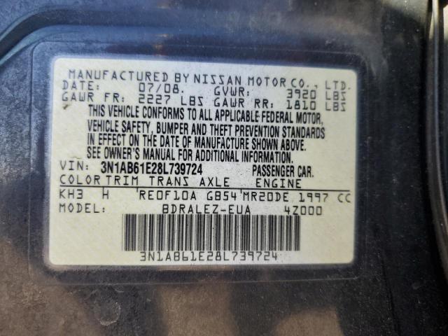 3N1AB61E28L739724 - 2008 NISSAN SENTRA 2.0 BLACK photo 12