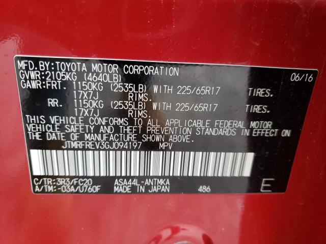 JTMRFREV3GJ094197 - 2016 TOYT RAV4 XLE Rot Foto 10