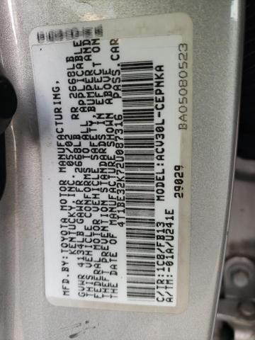4T1BE32K72U087316 - 2002 TOYOTA CAMRY LE SILVER photo 12