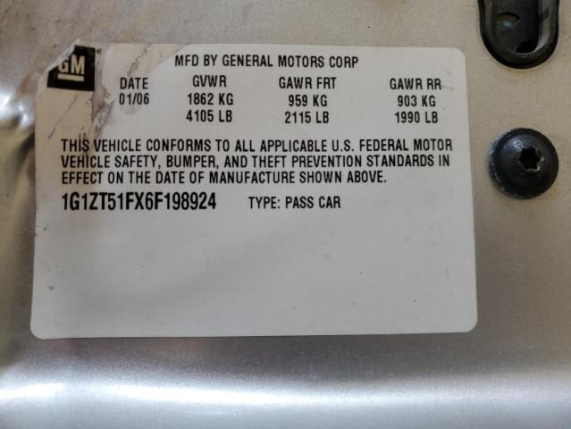 1G1ZT51FX6F198924 - 2006 CHEVROLET MALIBU LT SILVER photo 12