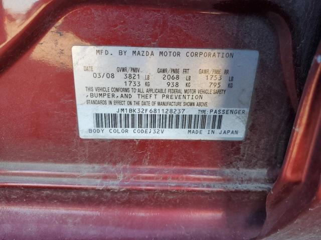 JM1BK32F681128237 - 2008 MAZDA 3 I RED photo 12