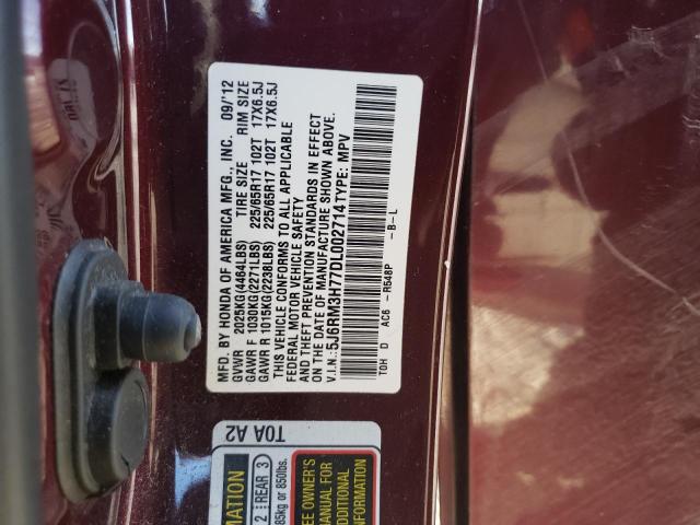 5J6RM3H77DL002714 - 2013 HONDA CR-V EXL BURGUNDY photo 13