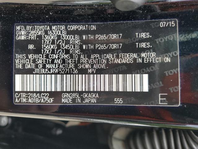 JTEBU5JR9F5271136 - 2015 TOYOTA 4RUNNER SR5/SR5 PREMIUM შავი ფოტო 13