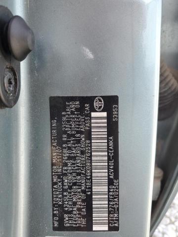 4T1BE46K08U762528 - 2008 TOYOTA CAMRY CE GREEN photo 12