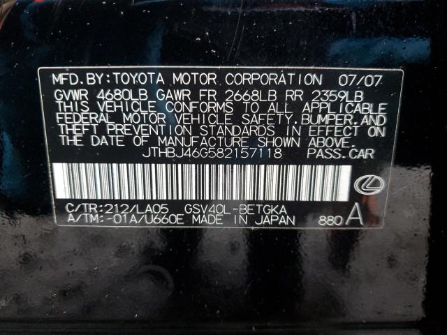 JTHBJ46G582157118 - 2008 LEXUS ES 350 BLACK photo 12