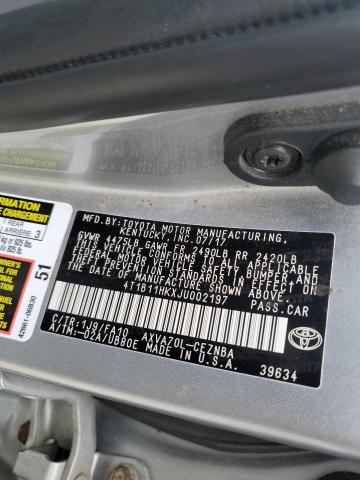 4T1B11HKXJU002197 - 2018 TOYT CAMRY L 银色 照片 10