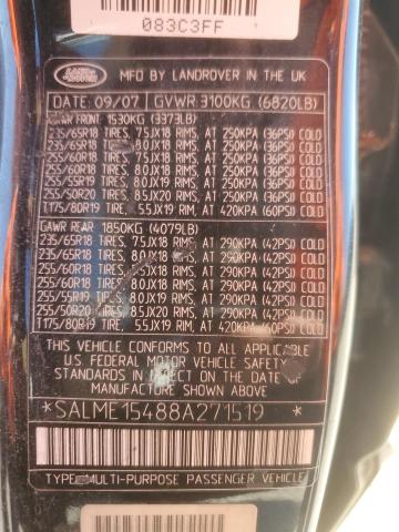 SALME15488A271519 - 2008 LAND ROVER RANGE ROVE HSE BLACK photo 13