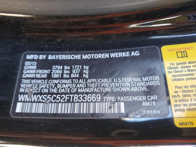 WMWXS5C52FT833669 - 2015 MINI COOPER BLACK photo 12