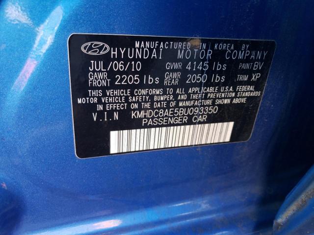 KMHDC8AE5BU093350 - 2011 HYUNDAI ELANTRA TO GLS BLUE photo 13