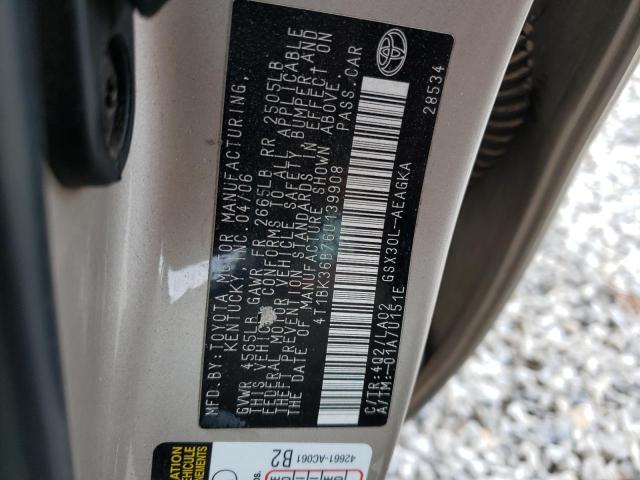 4T1BK36B76U139908 - 2006 TOYOTA AVALON XL TAN photo 12