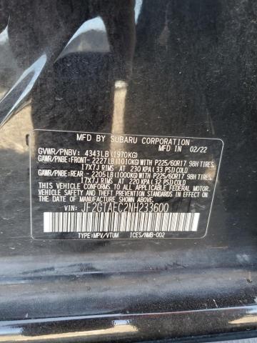 JF2GTAEC2NH233600 - 2022 SUBARU CROSSTREK PREMIUM BLACK photo 12