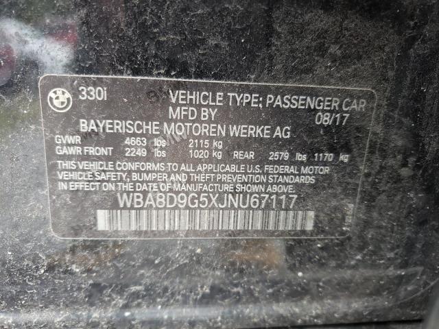 WBA8D9G5XJNU67117 - 2018 BMW 330 XI BLACK photo 10