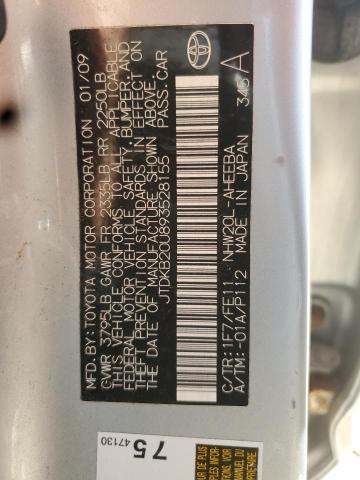 JTDKB20U893528155 - 2009 TOYOTA PRIUS SILVER photo 12