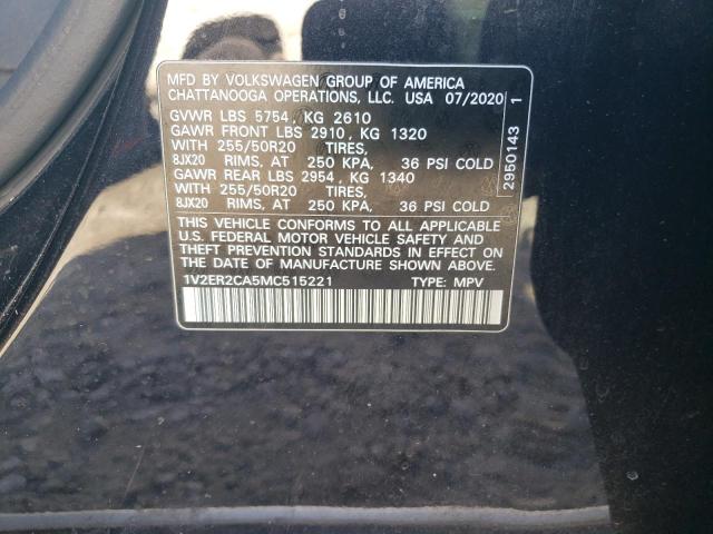 1V2ER2CA5MC515221 - 2021 VOLKSWAGEN ATLAS SEL BLACK photo 13