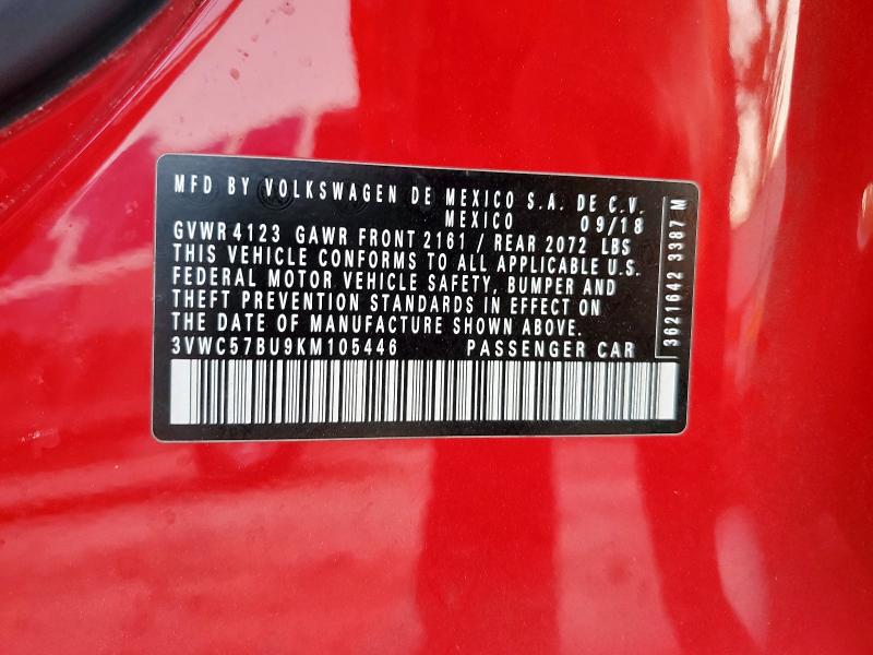 3VWC57BU9KM105446 - 2019 VOLKSWAGEN JETTA S RED photo 13