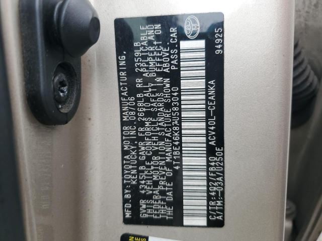 4T1BE46K87U583040 - 2007 TOYOTA CAMRY CE 米色 照片 12
