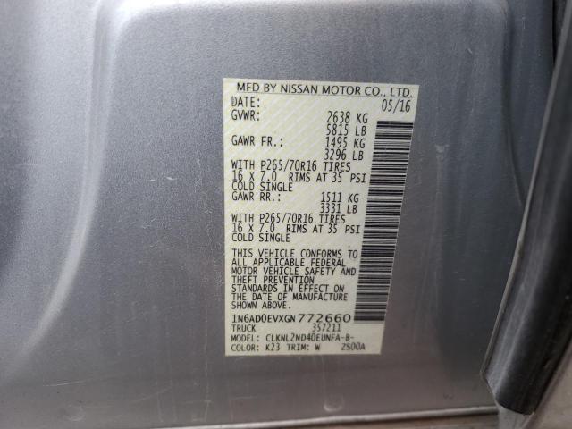 1N6AD0EVXGN772660 - 2016 NISSAN FRONTIER S SILVER photo 12