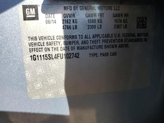 1G1115SL4FU102742 - 2015 CHEVROLET IMPALA LT ლურჯი ფოტო 12