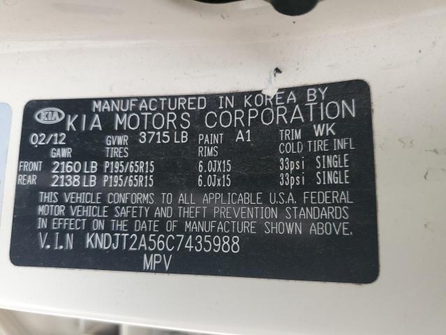 KNDJT2A56C7435988 - 2012 KIA SOUL SILVER photo 12