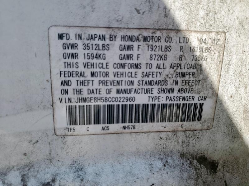 JHMGE8H58CC022960 - 2012 HONDA FIT SPORT WHITE photo 13