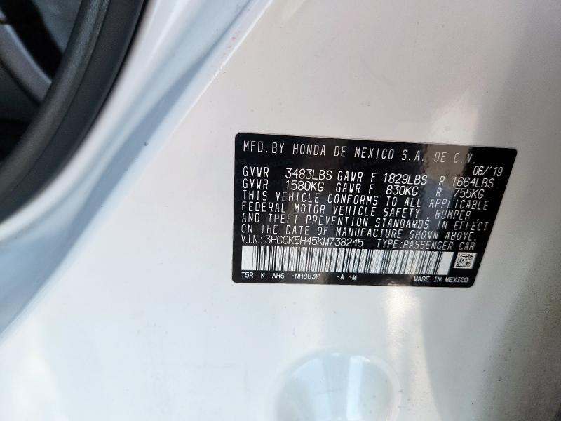 3HGGK5H45KM738245 - 2019 HONDA FIT LX 白色 照片 12