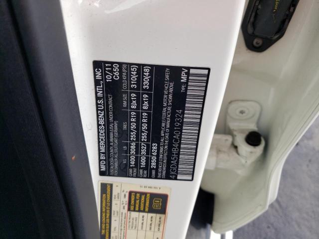 4JGDA5HB4CA019324 - 2012 MERCEDES-BENZ ML 350 4MATIC WHITE photo 12