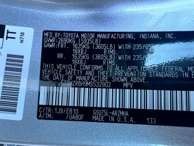 5TDHZRBH9MS532902 - 2021 TOYOTA HIGHLANDER XLE 银色 照片 10