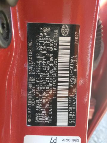 4T1BF1FK8CU585828 - 2012 TOYOTA CAMRY BASE RED photo 13
