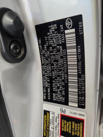4T4BF1FK9CR257355 - 2012 TOYOTA CAMRY BASE 银色 照片 13
