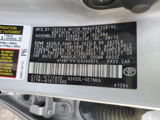 4T4BF1FK1ER340975 - 2014 TOYOTA CAMRY L SILVER photo 12