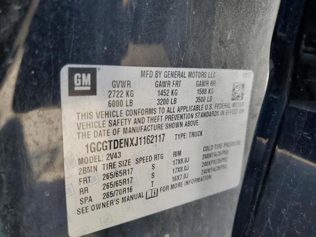 1GCGTDENXJ1162117 - 2018 CHEVROLET COLORADO Z71 BLACK photo 14