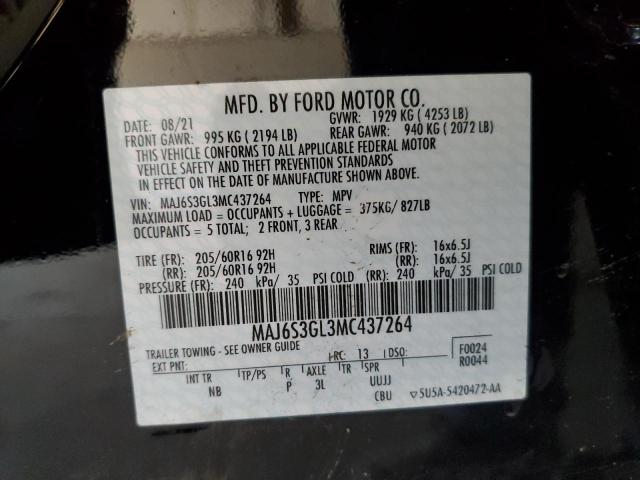 MAJ6S3GL3MC437264 - 2021 FORD ECOSPORT SE BLACK photo 13