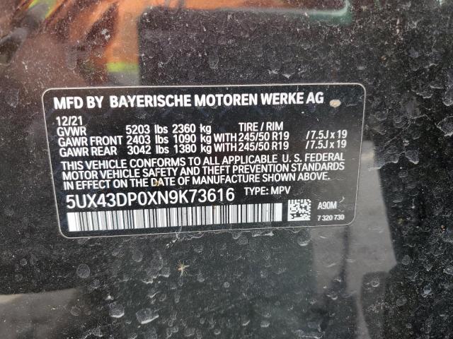 5UX43DP0XN9K73616 - 2022 BMW X3 SDRIVE30I BLACK photo 13