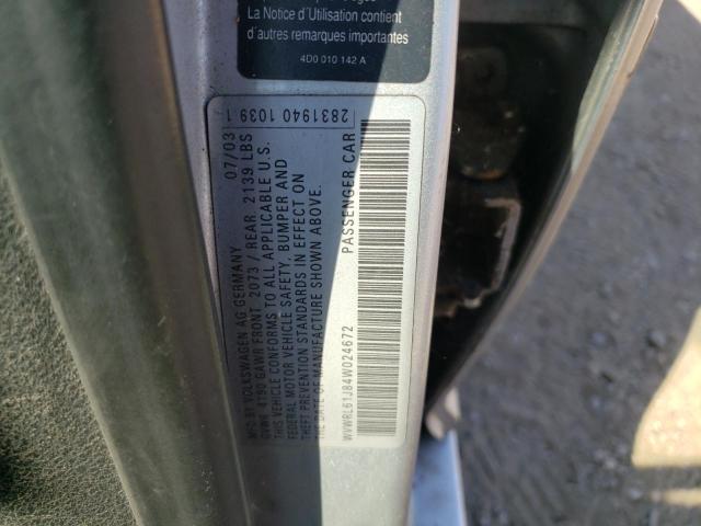 WVWRL61J84W024672 - 2004 VOLKSWAGEN JETTA GL SILVER photo 12