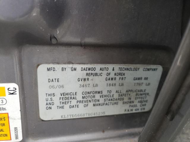 KL1TD56687B045235 - 2007 CHEVROLET AVEO BASE 银色 照片 13