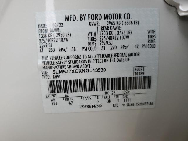 5LM5J7XCXNGL13530 - 2022 LINCOLN AVIATOR RESERVE WHITE photo 13