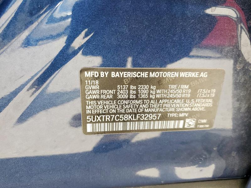 5UXTR7C58KLF32957 - 2019 BMW X3 SDRIVE30I BLUE photo 13