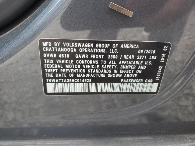 1VWAT7A35HC014528 - 2017 VOLKSWAGEN PASSAT S ნაცრისფერი ფოტო 12