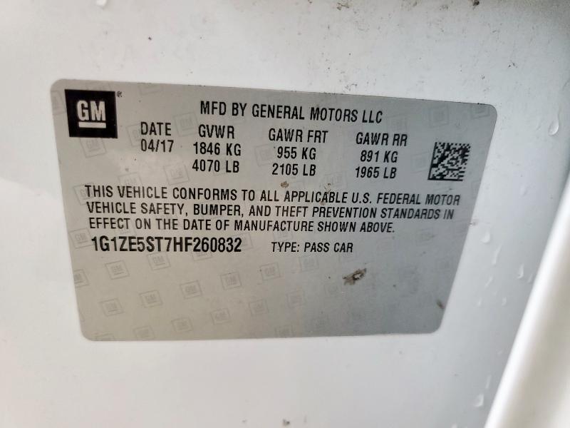 1G1ZE5ST7HF260832 - 2017 CHEVROLET MALIBU LT WHITE photo 12