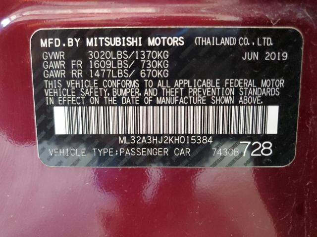 ML32A3HJ2KH015384 - 2019 MITSUBISHI MIRAGE ES იასამნისფერი ფოტო 12