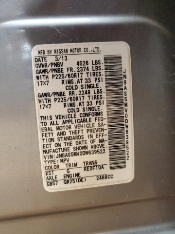 JN8AS5MV0DW639522 - 2013 NISSAN ROGUE S SILVER photo 13