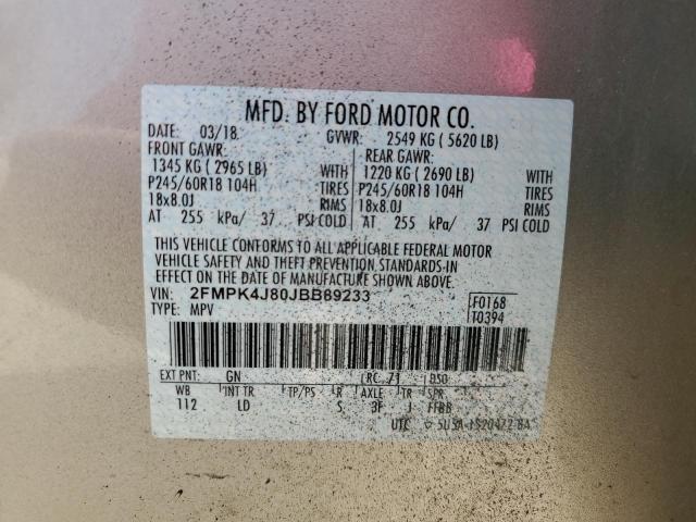 2FMPK4J80JBB89233 - 2018 FORD EDGE SEL ოქროსფერი ფოტო 13