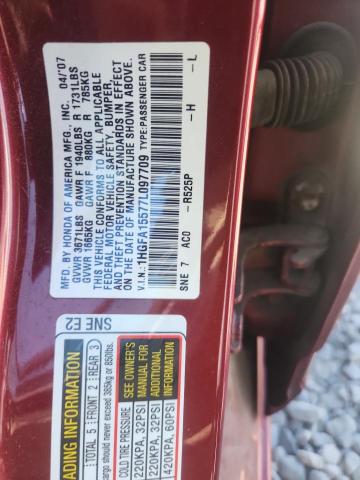 1HGFA15577L097709 - 2007 HONDA CIVIC LX RED photo 12